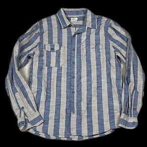 Penny Stock Striped Denim Chambray Lightweight Button Down Shirt Blue Tan Mens L